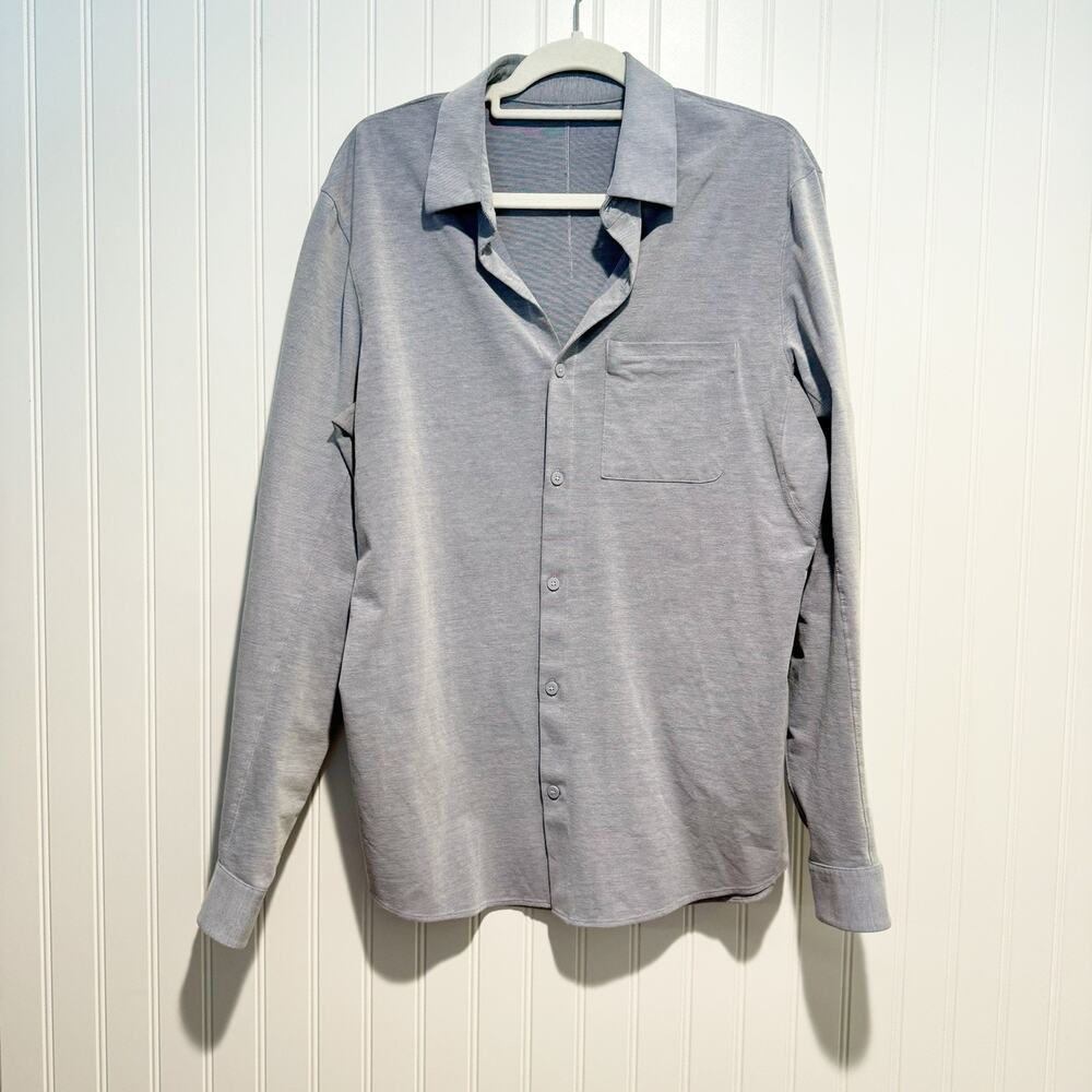 Lululemon Commission Long Sleeve Button Up Qwick Oxford Harbor Blue Mens Large - Picture 2 of 6